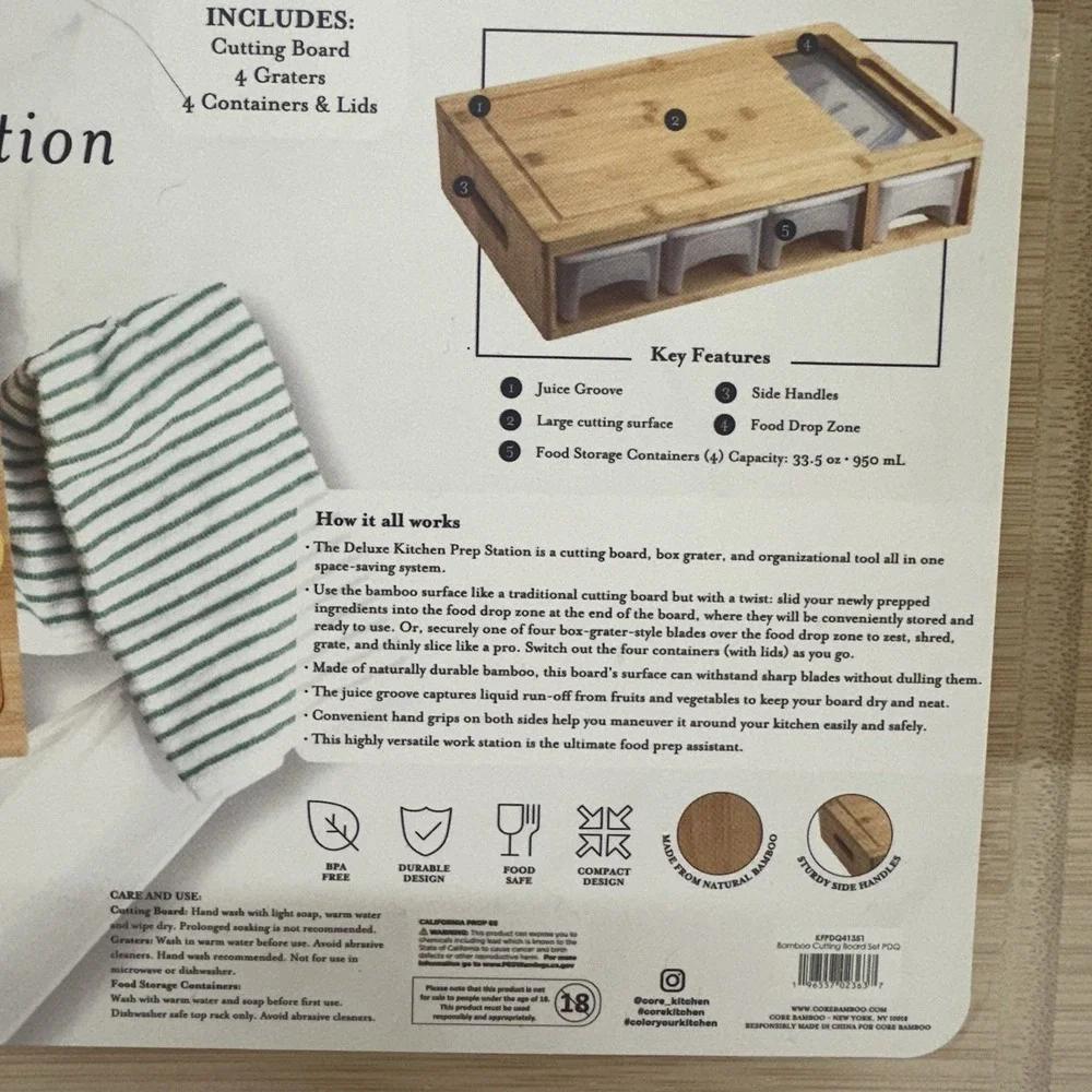 Bamboo Cutting Board with Drawers,‎ Large Chopping Board with Juice Grooves